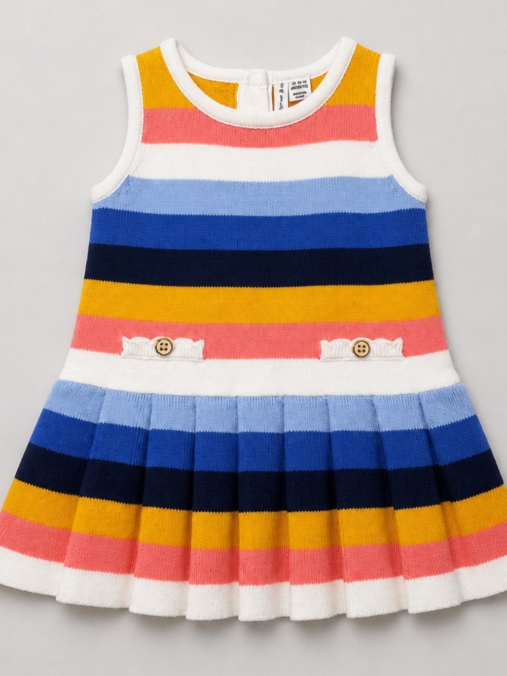 Janie and Jack multi color striped cotton sweater dress with pleated skirt 6-9 m